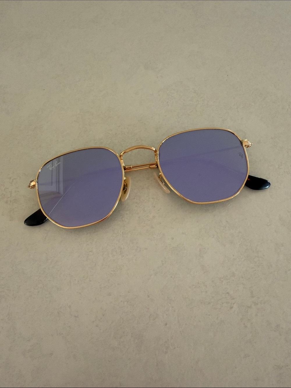 Ray-Ban Gold Frame Sunglasses with Purple Lenses
